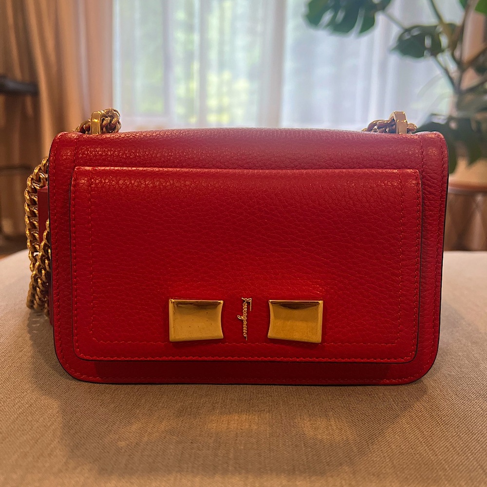 Salvatore Ferragamo Crossbody Bag - Red with Gold Straps